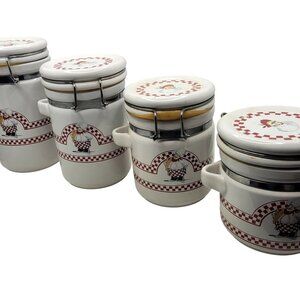 Vintage Alco Ceramic Canister Set With Chef Design & Red Checker Pattern